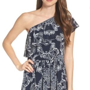 Blue one shoulder floral maxi dress